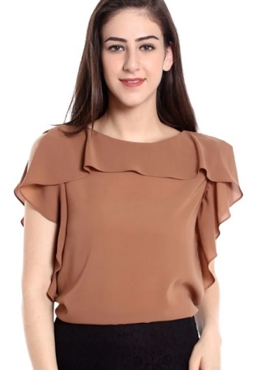 Brown chiffon ruffled office wear top for ladies