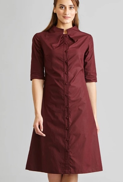 Centre Button Placket A Line Office Wear Dress For Ladies