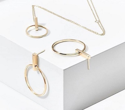 Circular hoop shape earrings and thin chain for office