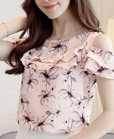 Cold shoulder Ruffle pattern women formal top