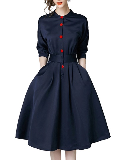 Dark blue A line Skater office wear dress