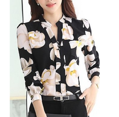 Full sleeves floral print formal shirt for women