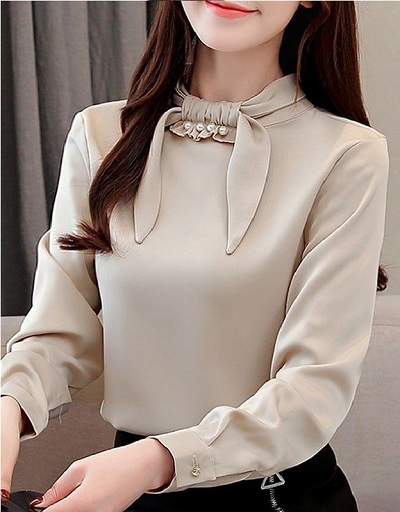 Full sleeves formal top with pearl and bow pattern