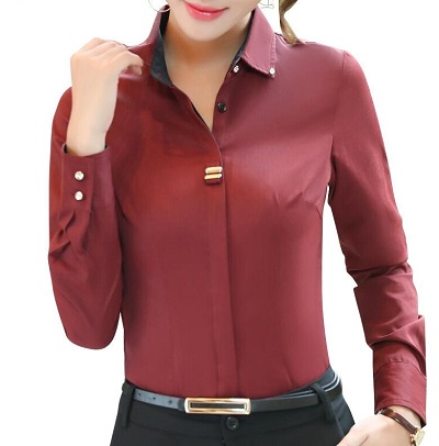 Maroon full sleeves office wear shirt for women