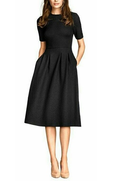 Medium sleeves pleated midi office wear dress