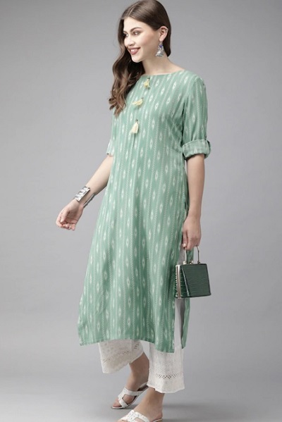 Mint Green Kurta For Office With Embroidered Palazzo Pants