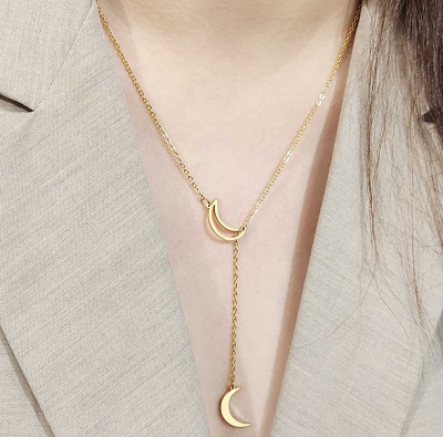 Moon pendant interwind gold plated necklace for office wear