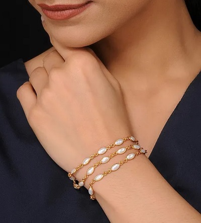 Multi layered Pearl and gold bracelet for women