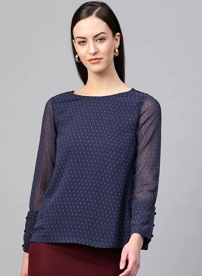 Office-wear Full sleeves navy blue Georgette top