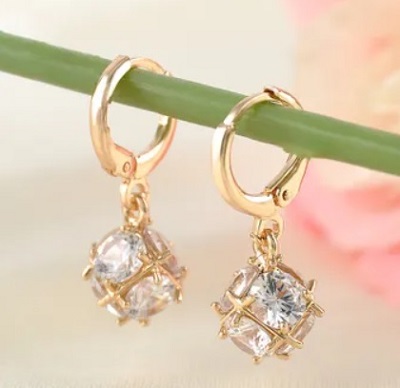 Office wear gold and diamond dangling earrings