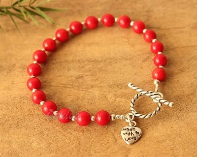Office wear red beaded sterling silver bracelet for women