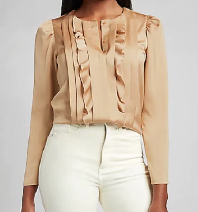 Office wear top in metallic beige color