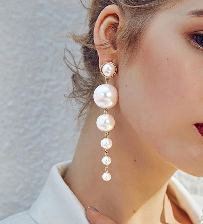 Pearl chain beaded earrings for office
