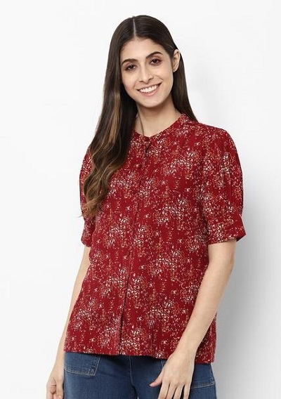 Printed Maroon office wear women top