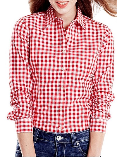 Red and white checkered formal office wear shirt for women