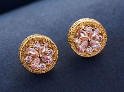 Round diamond and rose gold stone stud earrings for work