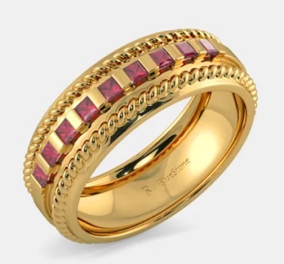 Ruby Stone Studded Wedding Ring Design For Men