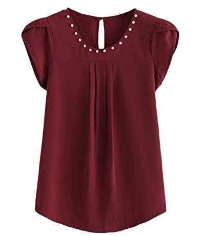 Short sleeves Maroon pleated formal shirt for women