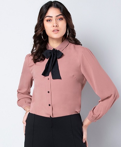 Style formal top for women with bow tie