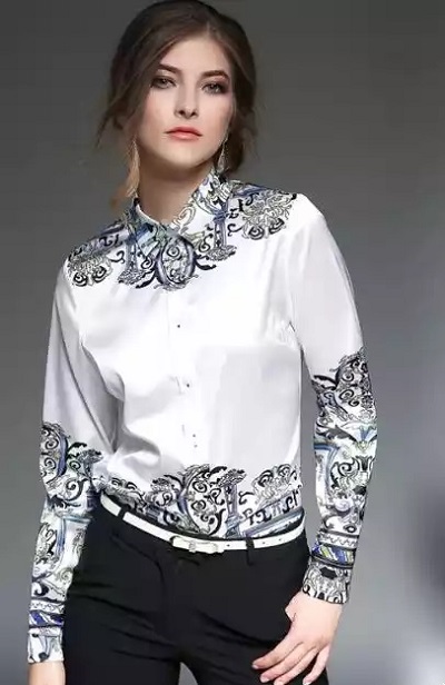 Stylish printed white and black formal shirt for women
