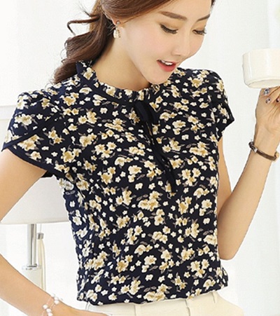 Stylish short sleeves printed pattern formal top