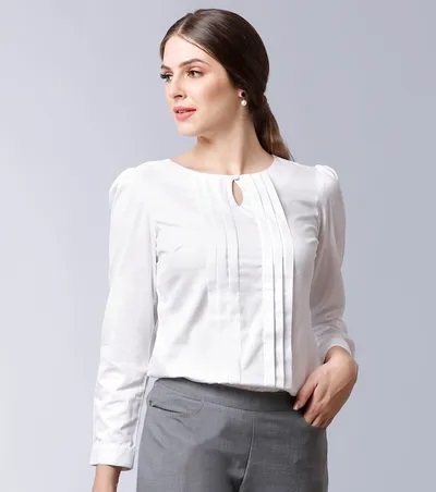 White pleated formal shirt for office