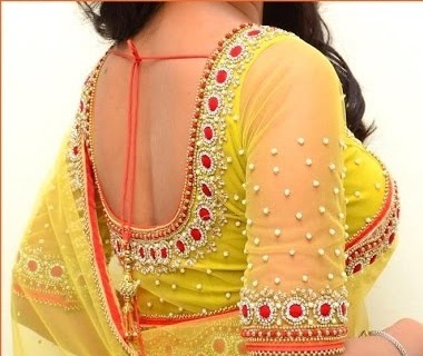 Yellow Net Embroidery Blouse For Wedding