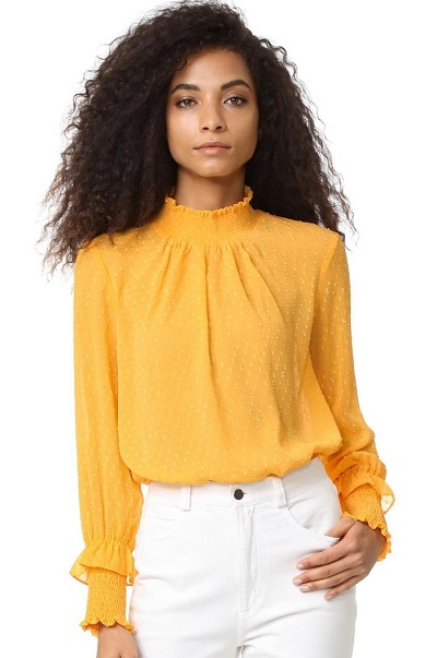 Yellow chiffon office wear formal top