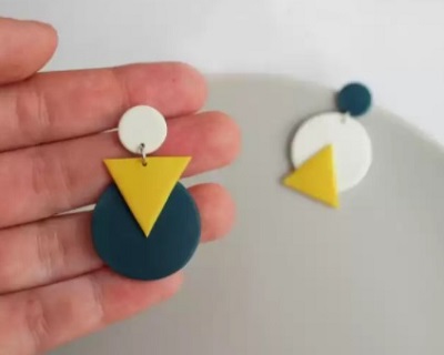 Clay earrings with contrasting color block pattern