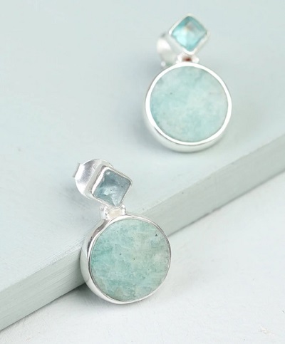 Light blue stone oval shape earrings for daily use