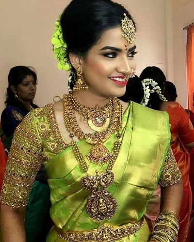 Parrot green silk wedding saree blouse pattern