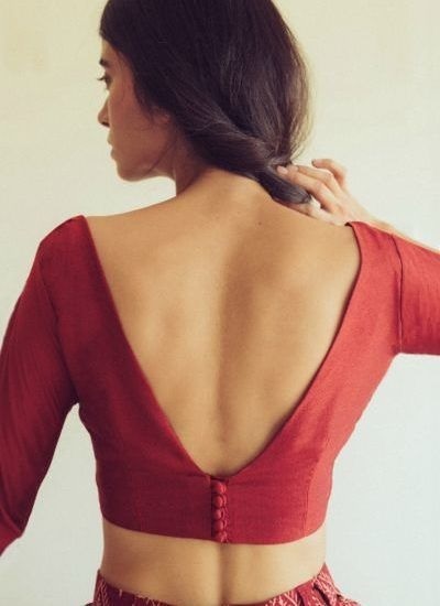 Cotton V Back Neckline Blouse Design