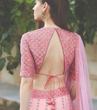 Embroidered Inverted V neckline back blouse design