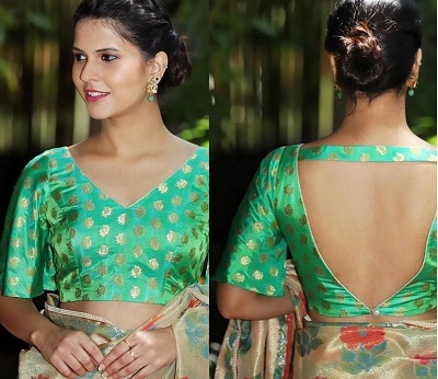 Front And Back V Neck Blouse Design For Saree
