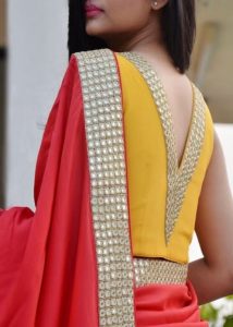 50 Latest V Neck Saree Blouse Designs (2022) - Tips and Beauty