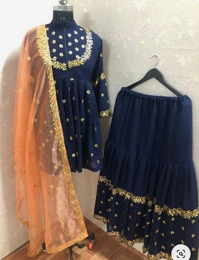 Blue And Peach Sharara Suit For Festivals