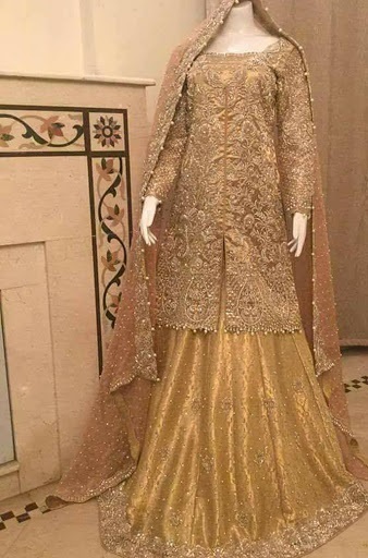 Bridal Wear Golden Suit with Lehenga