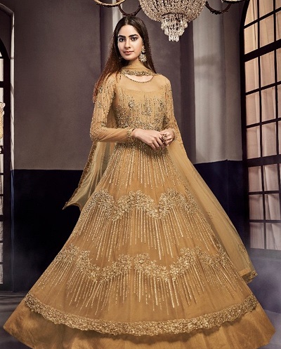 Bridal Wear Net Golden Suit With Skirt