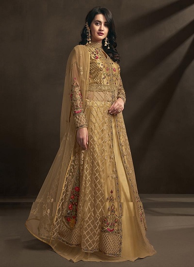 Designer Golden Suit With Skirt