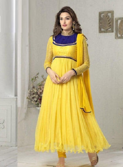 Frock Style Long Yellow Anarkali With Churidar