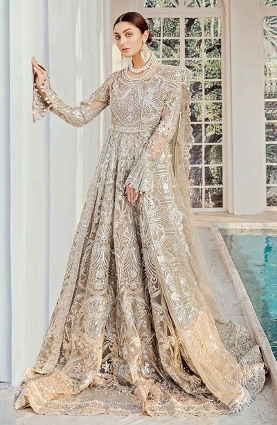 Golden Anarkali suit for weddings