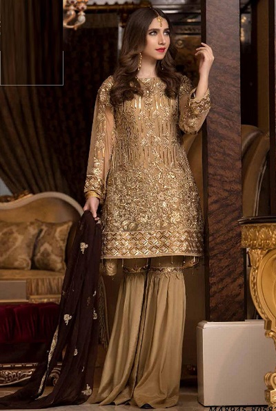 Golden Embroidered Shahara Suit For Parties