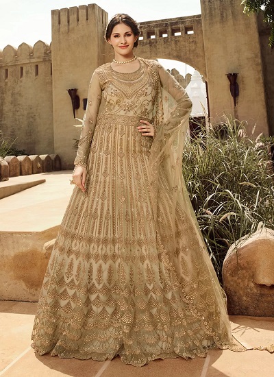 Golden Heavy Anarkali Style Suit For Bridesmaid