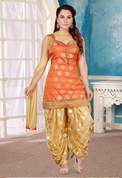 Golden Punjabi Short Suit With Patiala Salwar