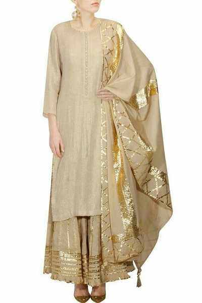 Gota patti Work Long Silk Kurta palazzo suit set