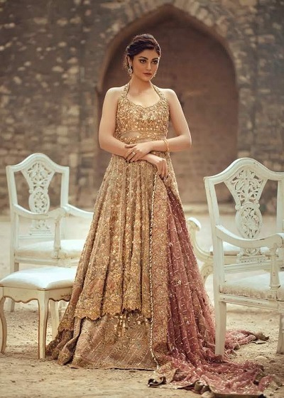 Heavy Bridal Golden Suit With Lehenga