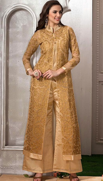 Long Golden Jacket Style Salwar Suit For Women