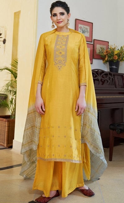 Silk Chanderi Salwar Suit With Cotton Silk Dupatta