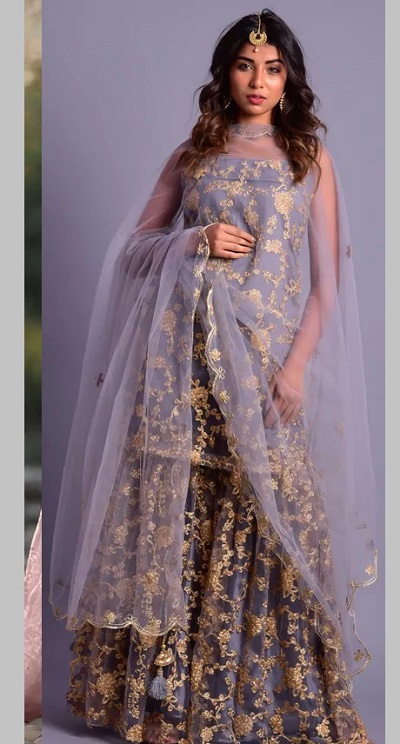 Stylish Punjabi Net Sharara Suit Pattern For Wedding