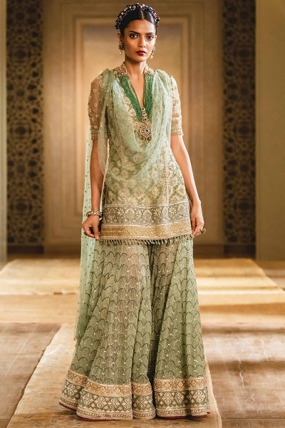 Very Heavy Punjabi Style Sharara In Net Fabric